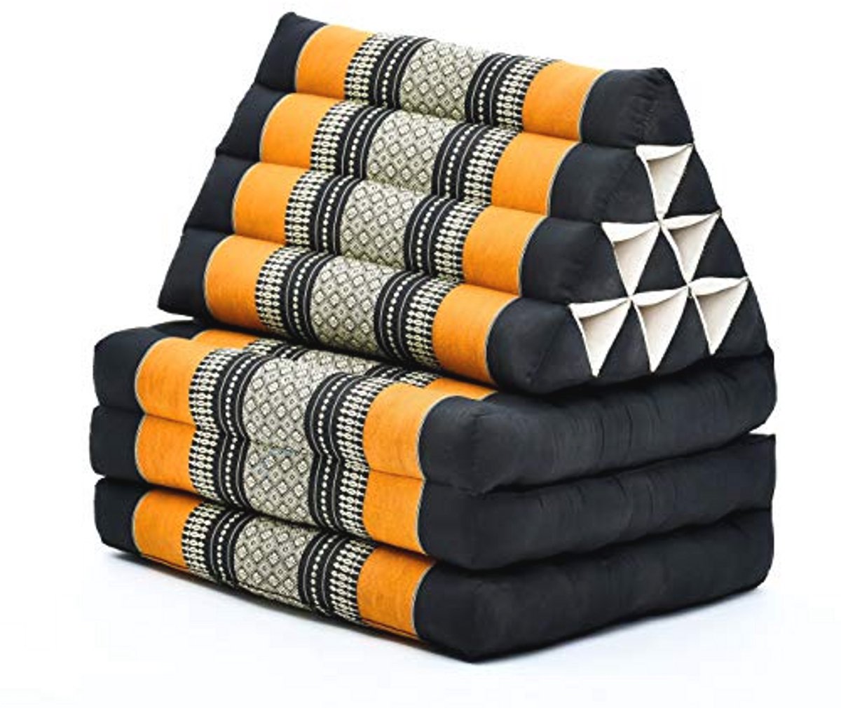 Vouwmat met Driehoekig Kussen - Comfortabel Opvouwbaar Matras van Eco-vriendelijk Kapok - Zwart Oranje