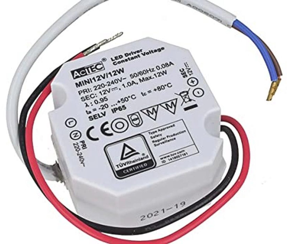 Waterdichte LED Mini-adapter 12V - Compacte Transformator voor LED-strips - 12W, 1A