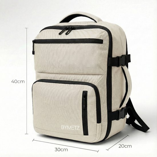 ByMetz 40x30x20 Handbagage Rugzak - Underseater - Laptopvak 15,6 - Beige