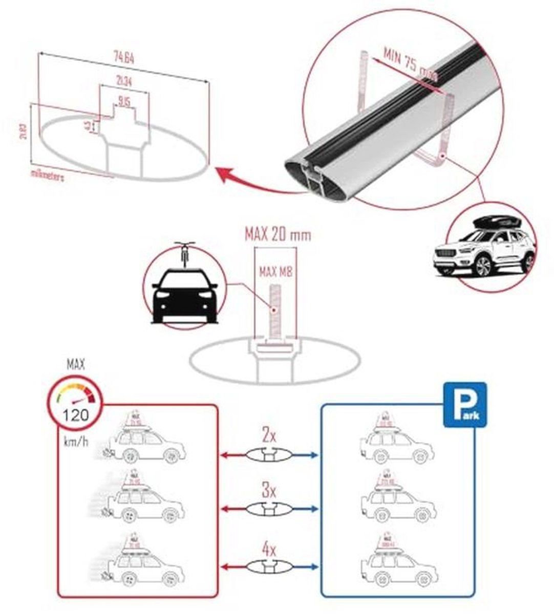 Dakdrager voor Fiat Doblo 2 (2010-2022) - Aluminium Spoorstaven voor Fietsen, Ski's en Dakkoffers thumbnail 2