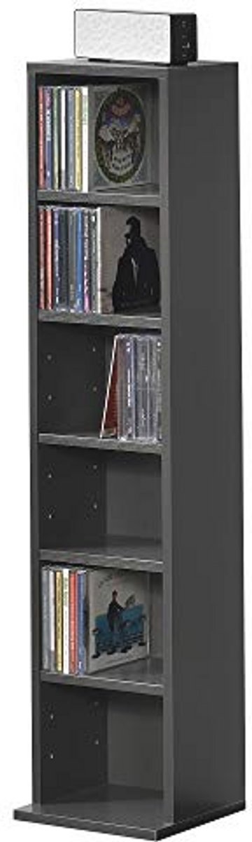 CD/DVD kast met 6 verstelbare planken - Donkergrijs 90x20x20 cm
