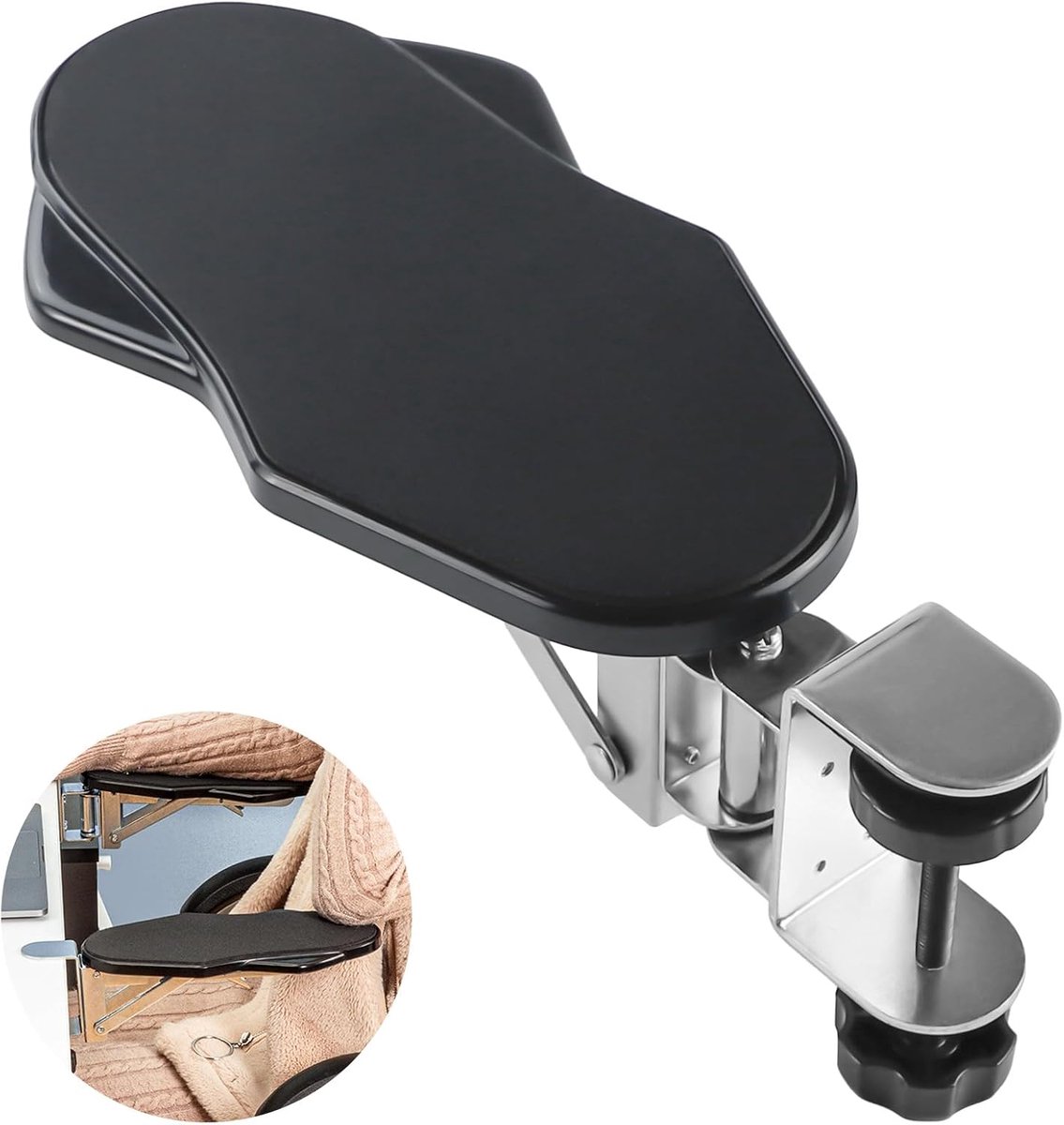 Bureau Armsteun - Ergonomische Opvouwbare Elleboogsteun - 180° Draaibaar - Zwarte ABS Materiaal - Universele Klembevestiging - Voor Kantoorstoel en Bank - Vermoeidheidsvermindering - 2pcs