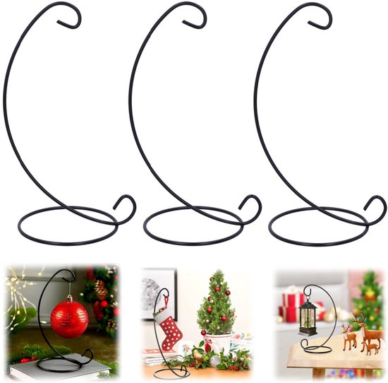3 présentoirs - Supports décoratifs suspendus - Cadre en fer avec crochet en forme de S - Présentoirs pour contenants en verre - Convient pour boules de verre, décorations de Noël, petites plantes en pot - Décoration intérieure (10*23cm - Zwart)