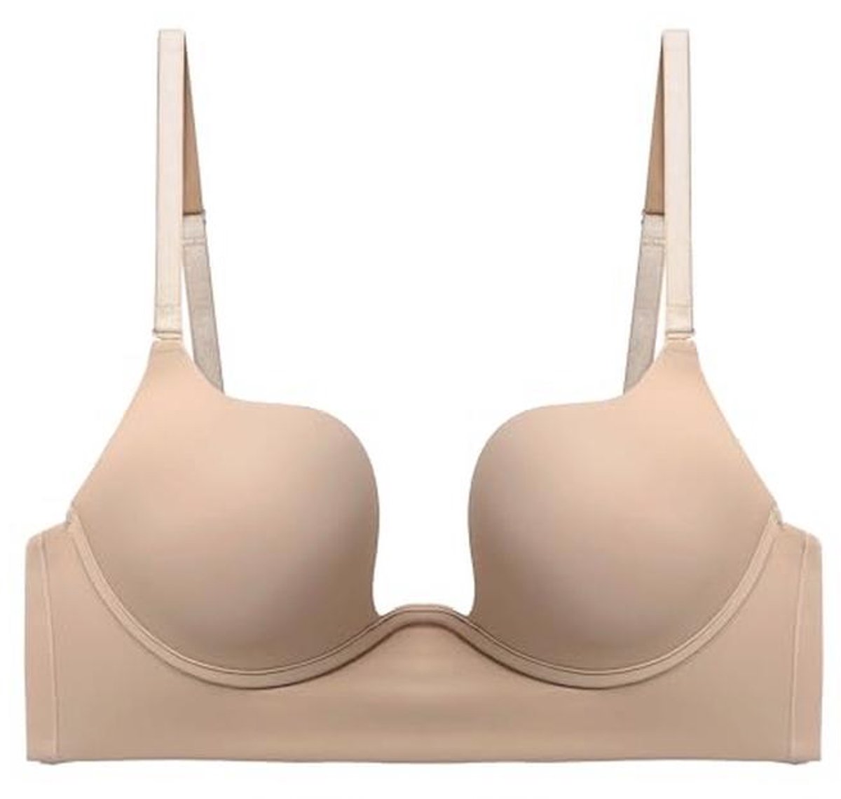 Dames Beha met Open Rug en Diepe U-hals - Push-up Beha met Beugel, Lage Rug en Multiway-bandjes - Beige 80C