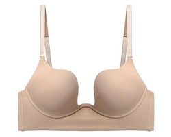 Dames Beha met Open Rug en Diepe U-hals - Push-up Beha met Beugel, Lage Rug en Multiway-bandjes - Beige 80C