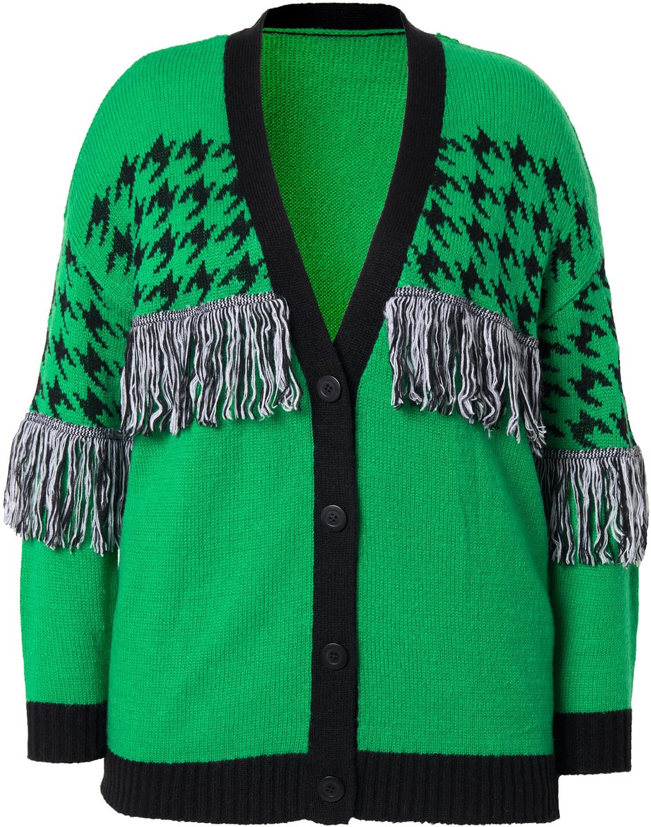 Angel of Style - Dames - Vest oversized pied-de-poule franjes lange mouwen - Groen - Maat 50+