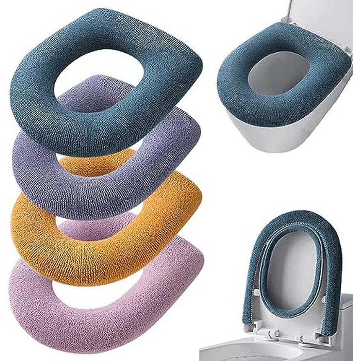 Set van 4 wasbare toiletstoelhoezen voor een warme en comfortabele badkamer
