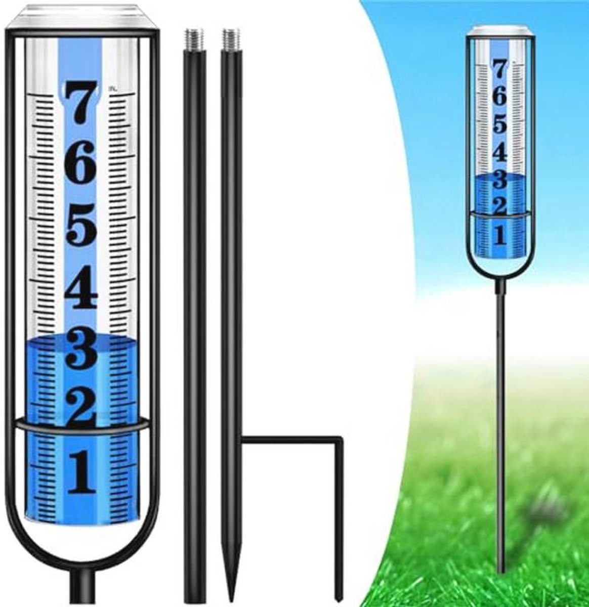 Nauwkeurige Regenmeter voor Buiten met Verstelbare Hoogte en Grote Watermeter