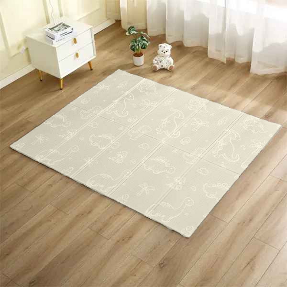 OPVOUWBARE Baby Speelmat - DUBBELZIJDIG Speelkleed incl. opbergtas - EXTRA DIK - 180x200x1,5cm - Ecru/ Beige — afbeelding 3