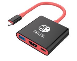 Docking Station, geschikt voor Nintendo Switch, TYPE-C Hub met HDMI en USB 3.0 Perfect voor reizen en gaming Kleur Zwart/Rood