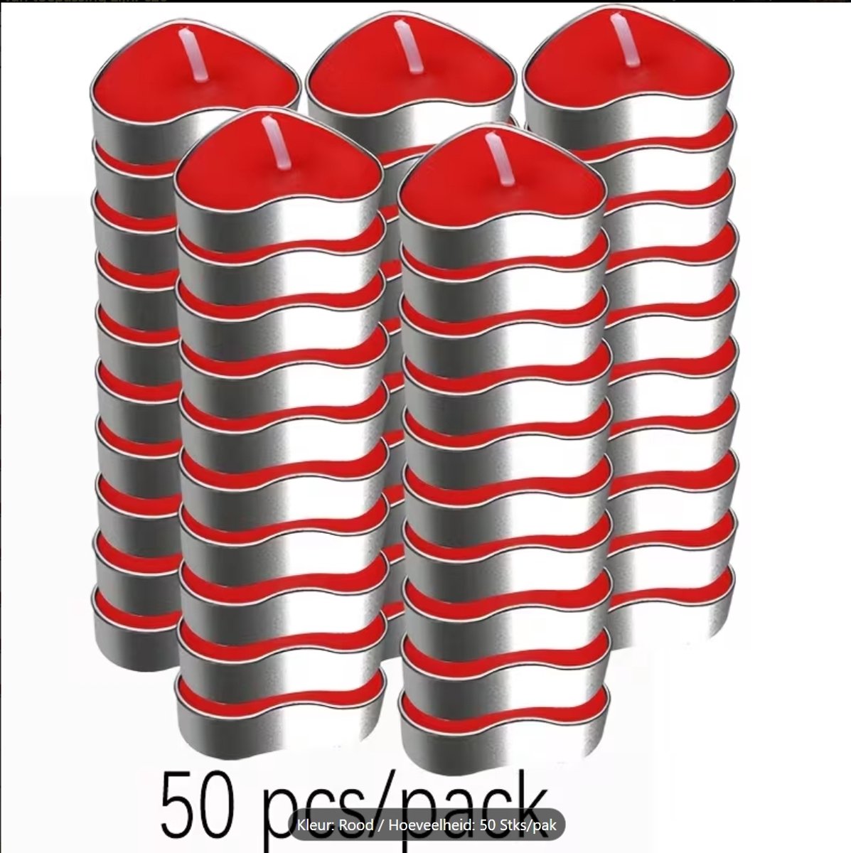 Hartvormige Theelichten – 50 stuks – Rode Kaarsjes – Romantische Decoratie – Voor Sfeer, Feest & Cadeaus