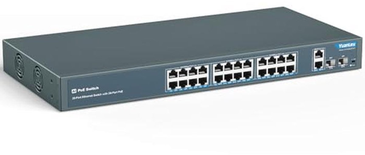 PoE Switch 24 poorten met Gigabit Ethernet uplink, SFP-poorten en 400W PoE+