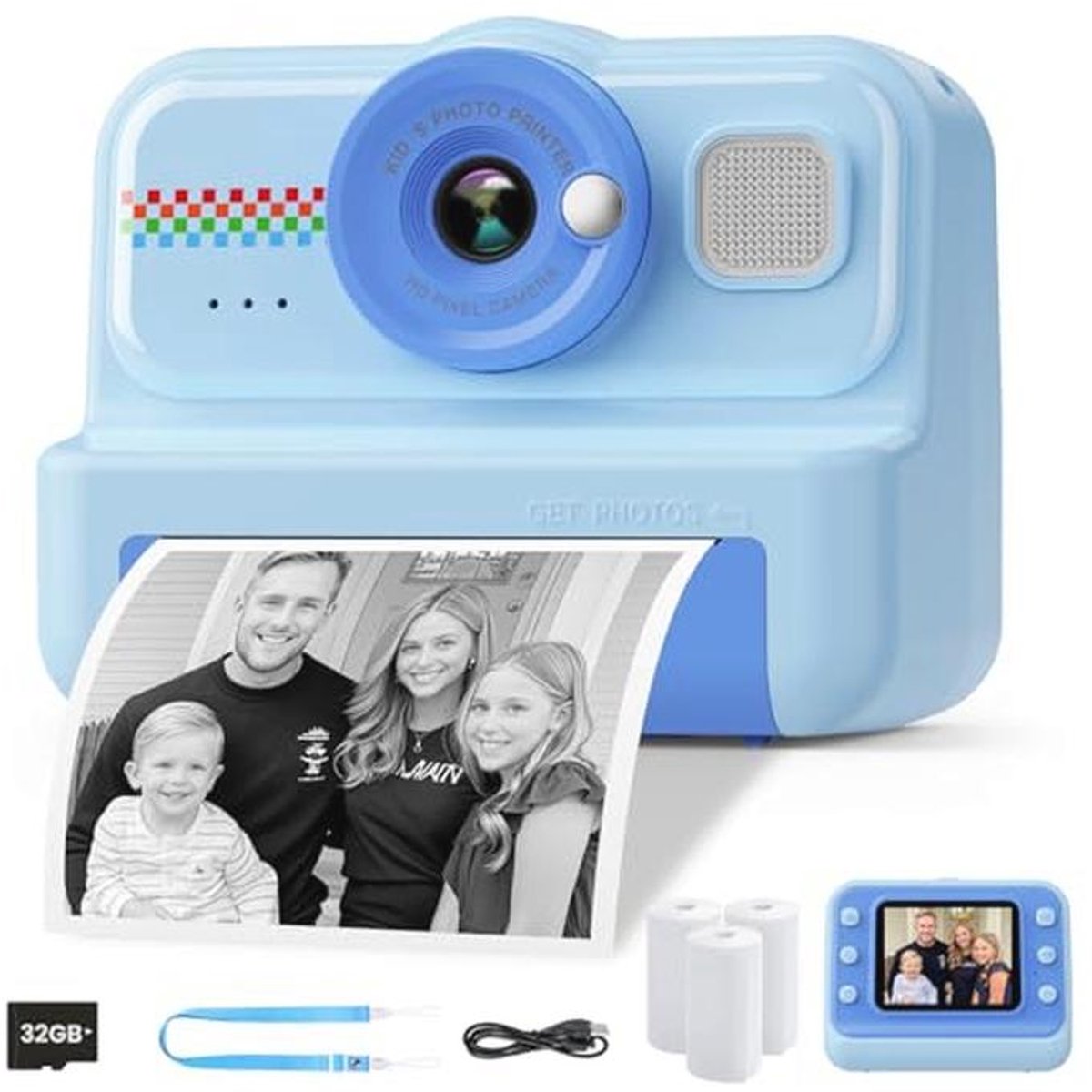 Instant Kinderfotocamera HD/1080P voor Kinderen - Perfect Speelgoedcadeau van 3 tot 12 Jaar met 32G-Kaart en Printpapier