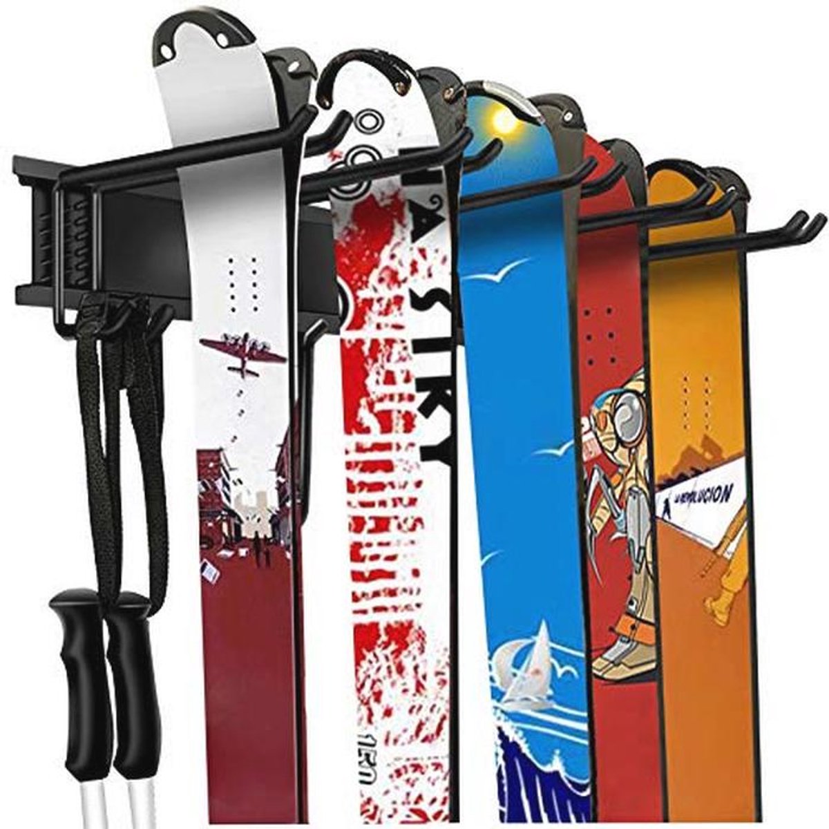 Garage Opslag Organisatie Systeem voor Ski's en Snowboards - Wandrek voor Thuis, Schuur en Garage - Houdt tot 300 lbs