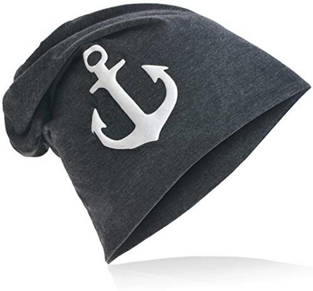 Antraciet Kleurige Jersey Slouch Beanie Met Anker Motief voor Heren en Dames