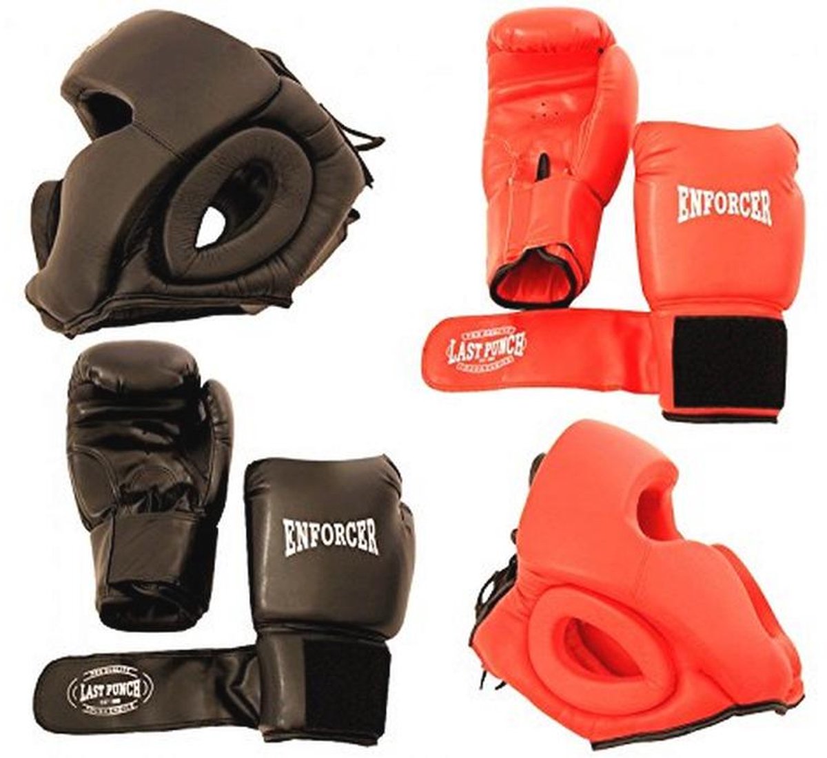 Set van 2 paar bokshandschoenen en Pro hoofdprotectie - Professionele kwaliteit