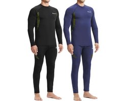 romision Set van 2 thermo-ondergoed voor heren, functioneel ondergoed, skiondergoed, ski-ondergoed, set van 2 stuks, zacht thermo-ondergoed, Zwart & Blauw, XL