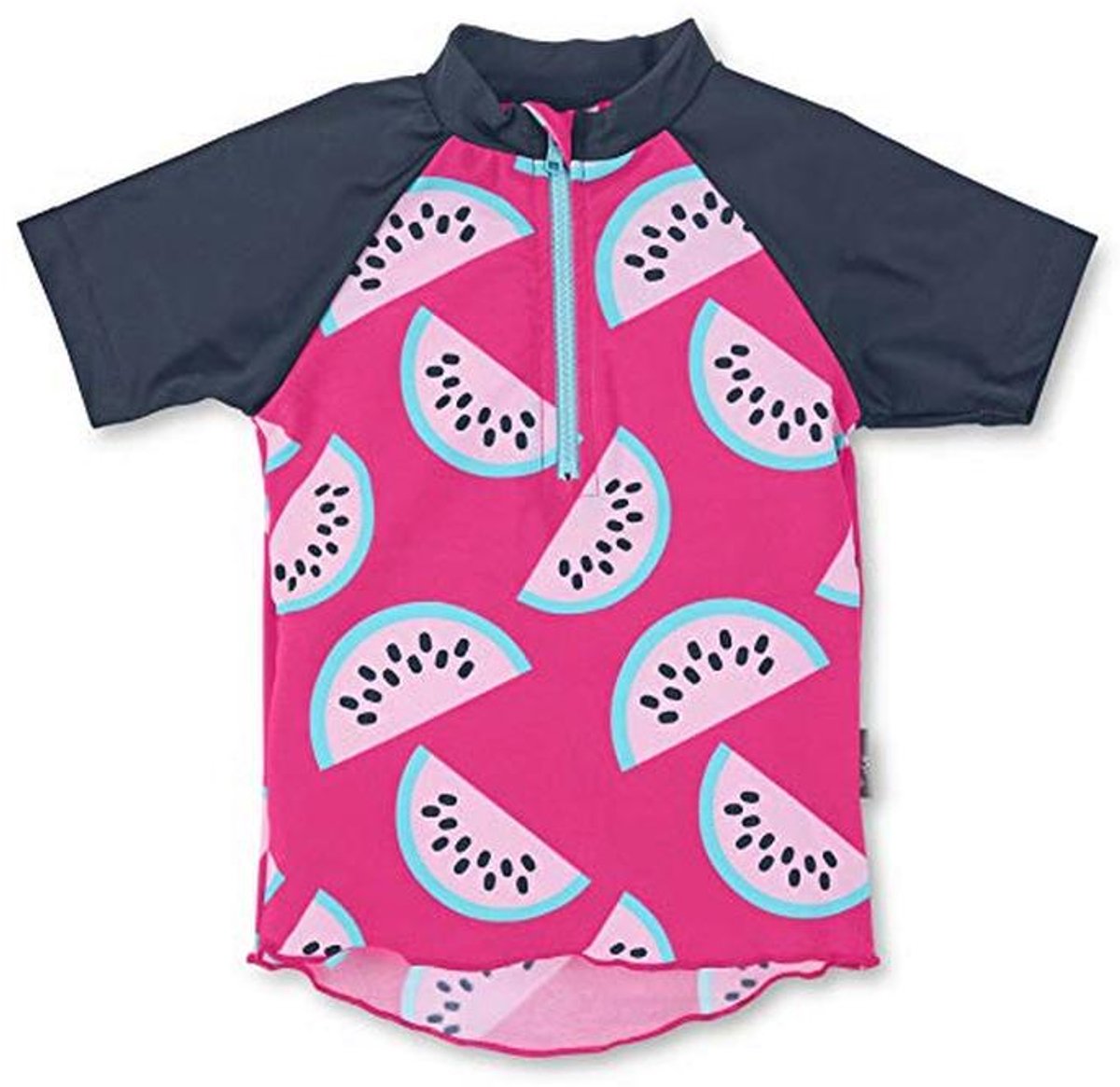 Zwemshirt voor jongens met korte mouwen en UV-bescherming 50+, pepermunt en magenta