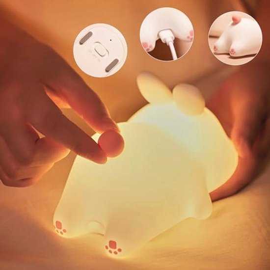 Siliconen nachtlampje voor kinderen - Dimbaar, USB-oplaadbaar, schattige bunny lamp voor kinderkamer — afbeelding 3