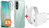 USB C Adapter oplader - USB C Snellader 20W Met 1m Kabel - Hoesje Geschikt voor Samsung Galaxy A17 5G transparant Anti Shock silicone met 2x screenprotector- Ntech COMBI-SET