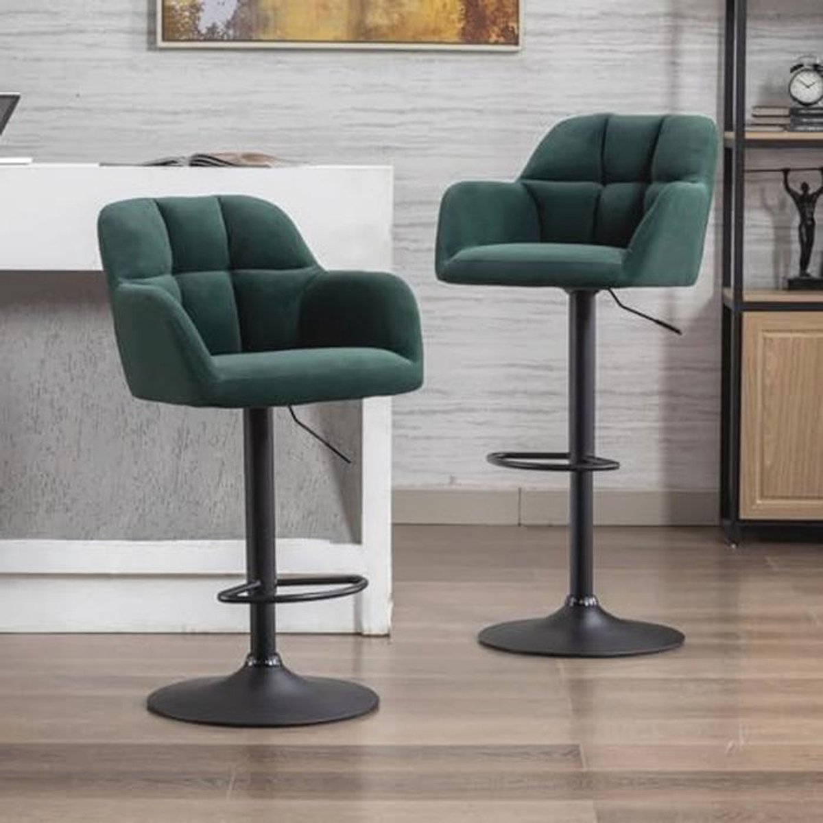 Set van 2 Ergonomische Fluwelen Barkrukken - 360° Draaibare Keukenstoelen