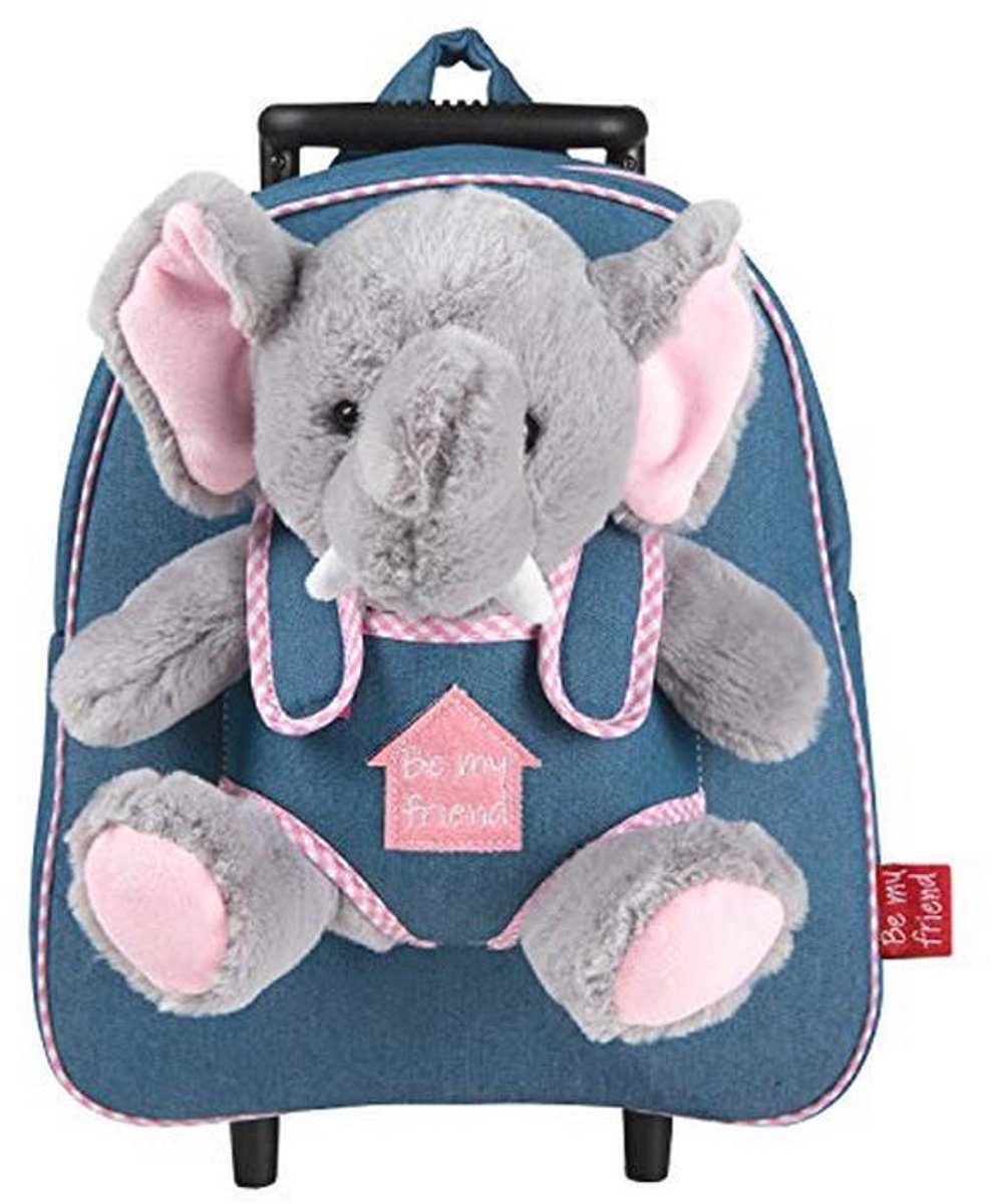 Zachte Knuffeldier Rugzak met Wielen voor Peuters en Kleuters - Pluche Kindertas met Knuffelbeest - 28x32x11 cm