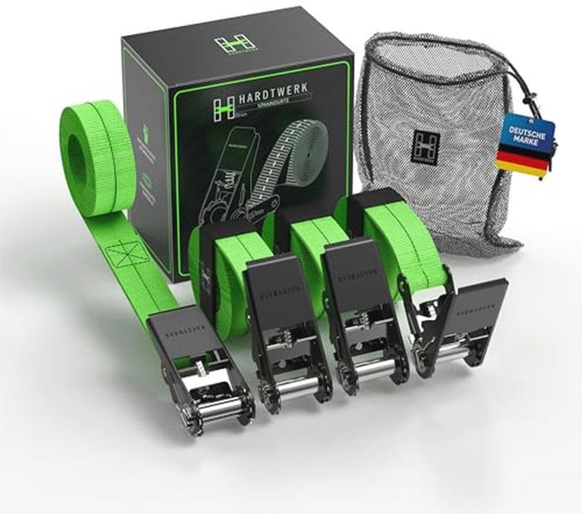 Spanbanden met ratel - Set van 4, 6 m, 1000 kg grijpkracht, TÜV & GS-gecertificeerd, voor professioneel gebruik en camping