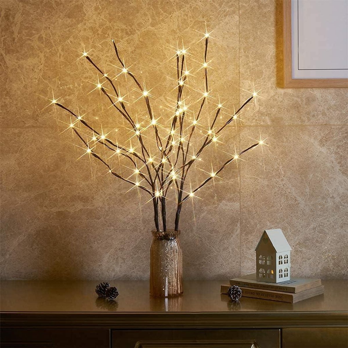 Provento - Lichtboom voor buiten met 60 LED's, waterdicht, 76 cm, warm wit, bruin - Kerst, Pasen, Halloween