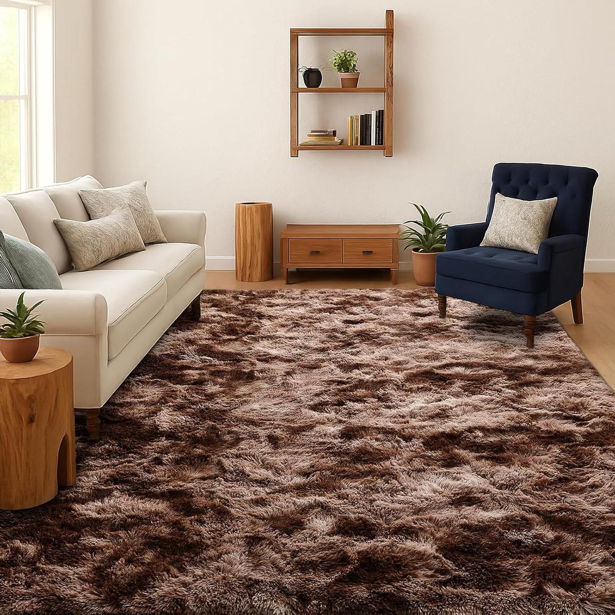 Provento - Hoogpolig Tapijt voor Woonkamer en Slaapkamer, Wasbaar en Antislip, Pluche Langpolig Vloerkleed in Tie-Dye Stijl, 120x180 cm, Bruin - Zachte Bedekking Mat met Trendy Look.