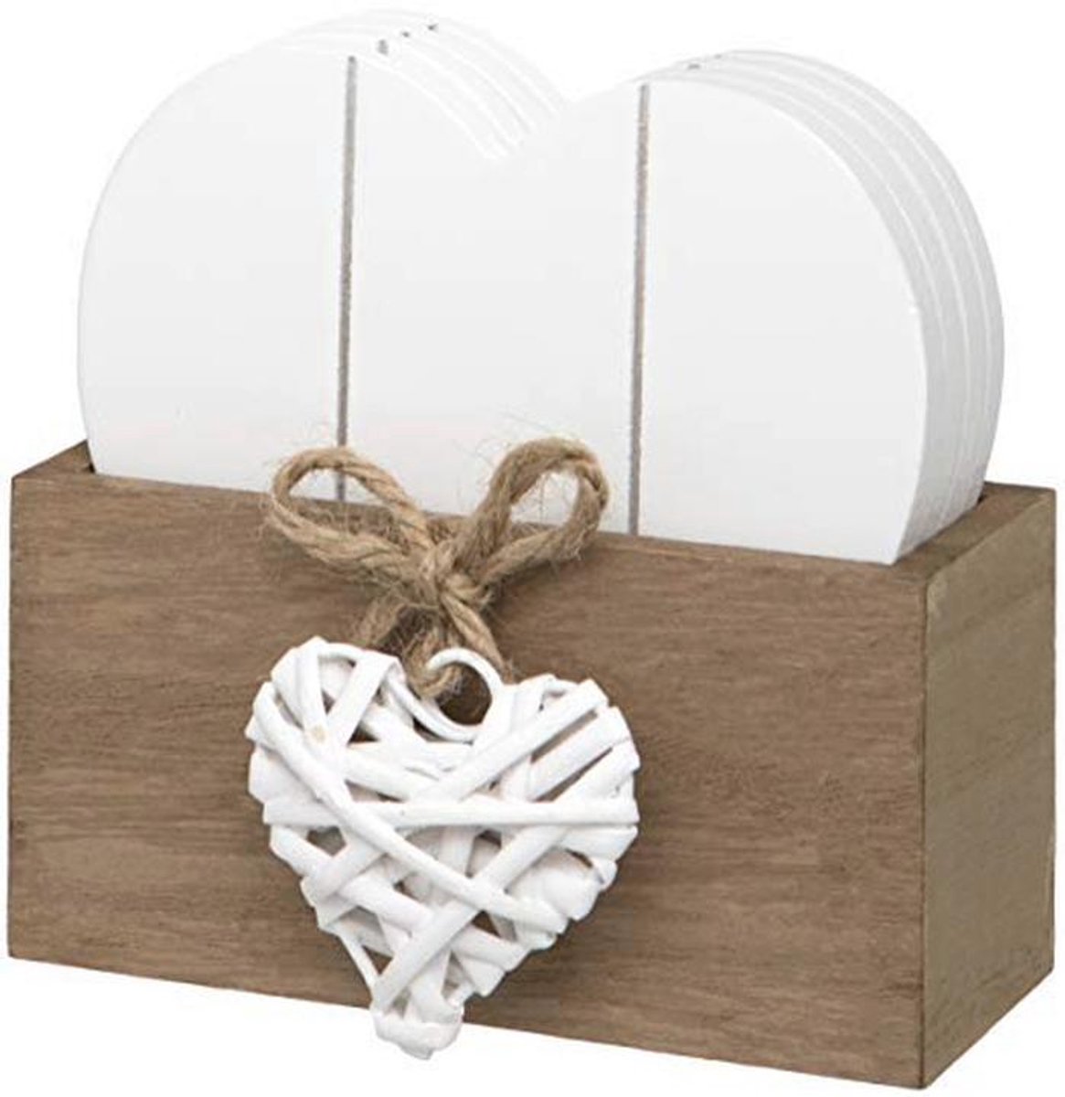 Houten hartvormige onderzetters set van 4 met standaard - Geweven design