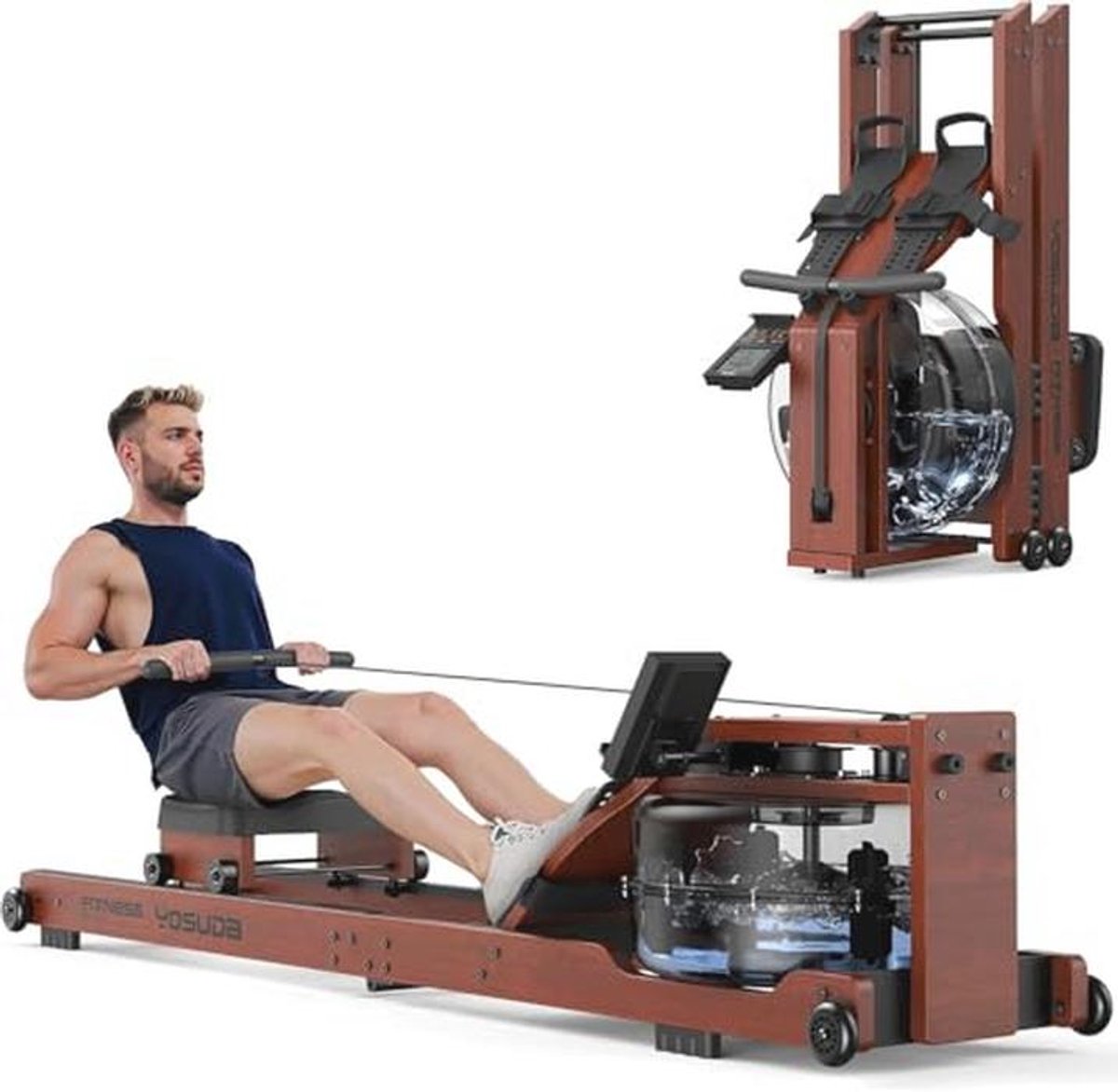 Houten Inklapbare Waterroeimachine met Bluetooth-Display en Verstelbare Telefoonhouder