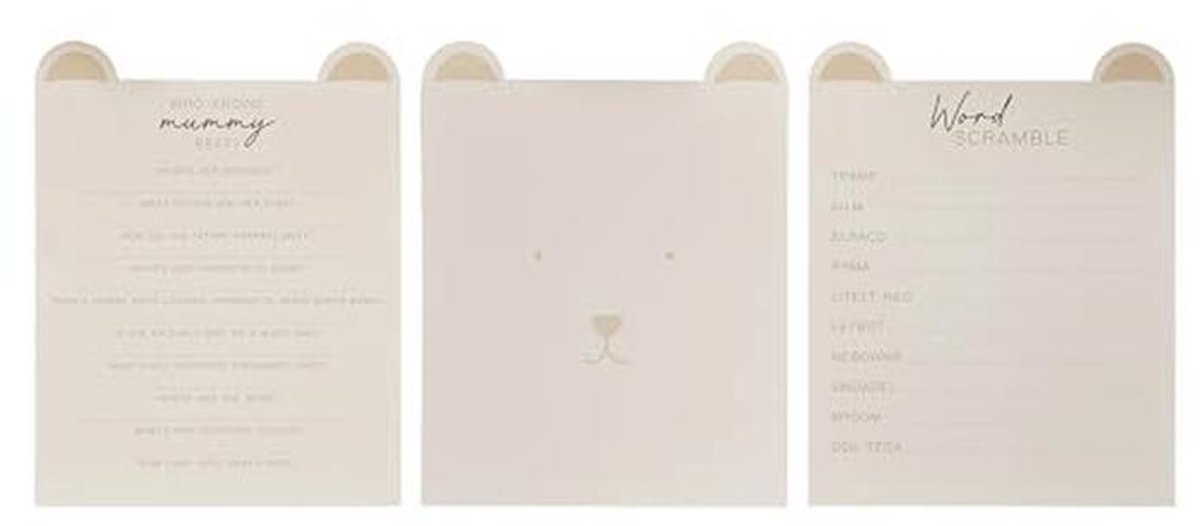 Babyshower Quiz Spellenpakket - Word Scramble & Who Knows Mummy Best met 20 Kaarten