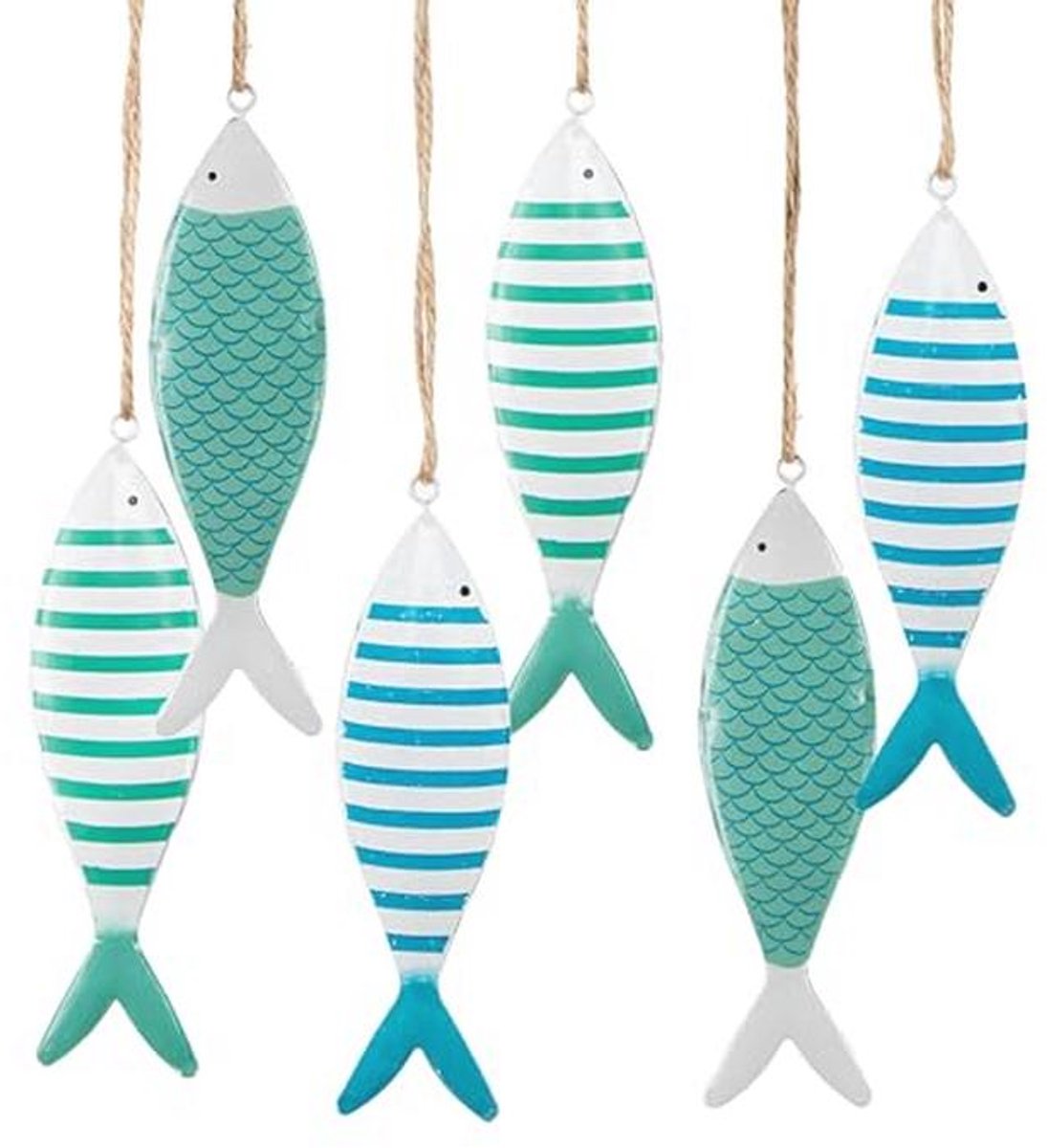 Maritieme Vissen Hangdecoratie Set - 6 Stuks Metalen Zee Decoratie voor Badkamer en Woonkamer