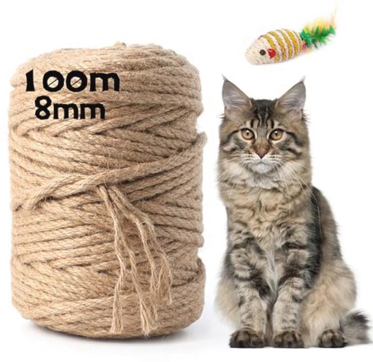 Sisal Touw voor Krabpaal - 100 m, 8 mm Natuurlijk Touw voor Katten, Multifunctioneel en Duurzaam