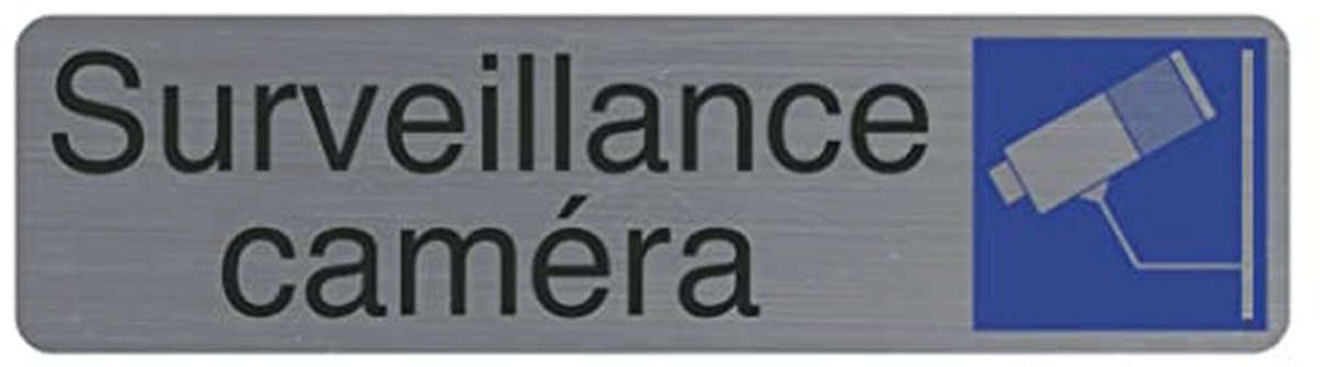 Zelfklevend Deurbord CCTV - Tekst: SURVEILLANCE CAMERA - Geborsteld Aluminium Look - 16.5 x 4.3 cm
