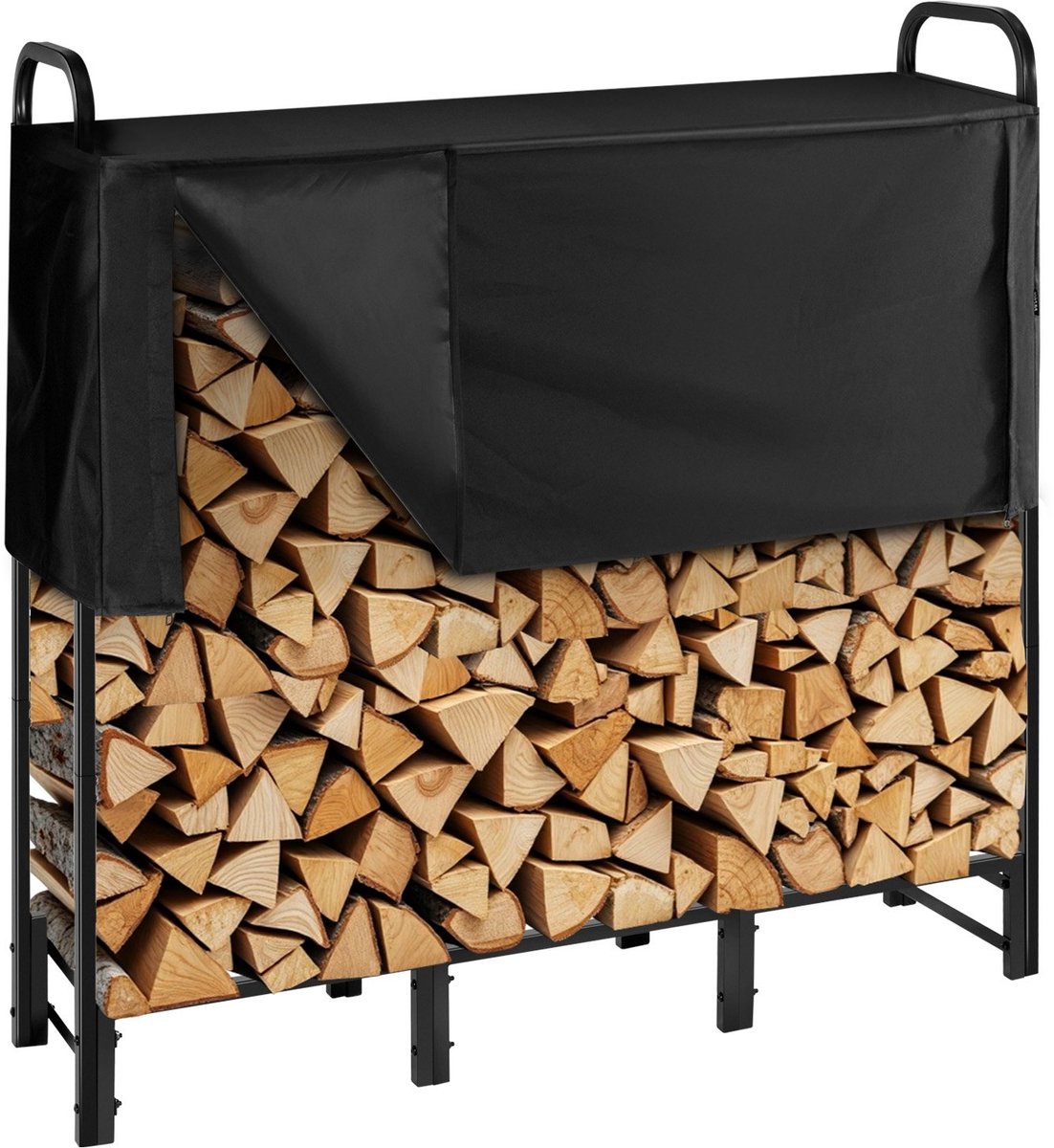 Haardhoutrek - Haardhoutopslag - 122x32x118 cm - Metalen Vierkante Buis - Draagvermogen 181 kg - Stapelhulp - Voor Veranda, Terras en Tuin