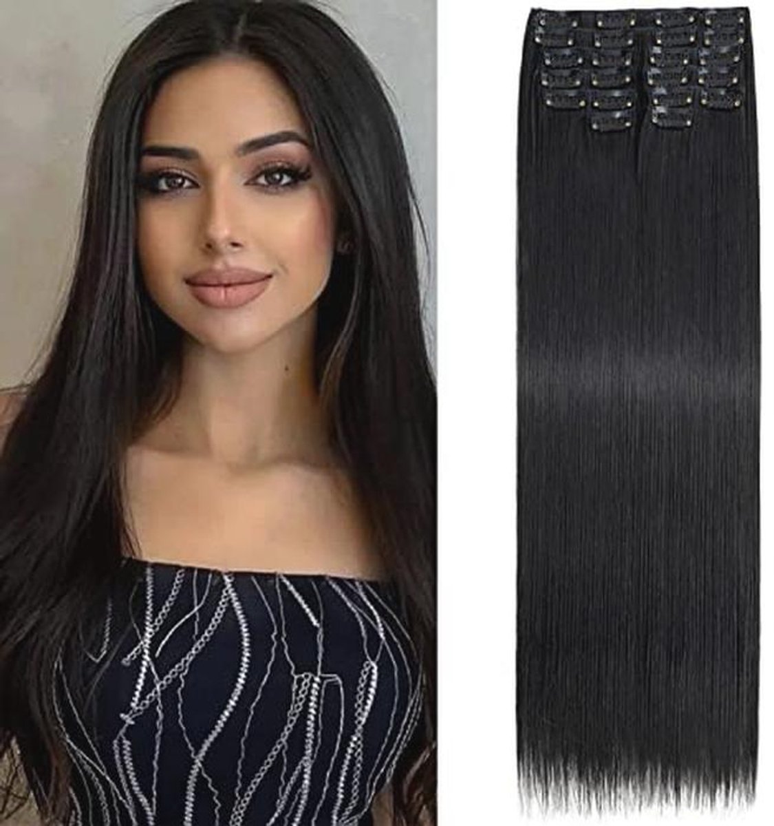 Clip-in Haarverlengingen 56 cm - 12-delige Glad Synthetisch Extensies voor Dames