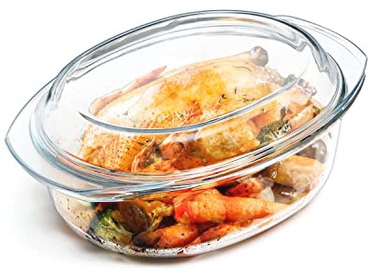 Ovale glazen braadpan met deksel - 3,5L ovenveilige ovenschotel