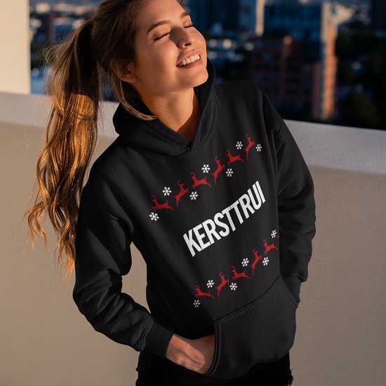 Sweat à capuche de Noël moche avec motif Rennes - Inscription : pull de Noël - Couleur : Zwart - Taille : XXXL