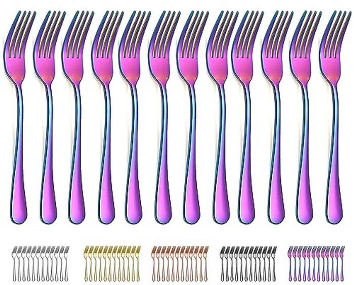 Regenboog dinervorken 12 stuks - Titanium gecoat roestvrij staal - Vaatwasmachinebestendig