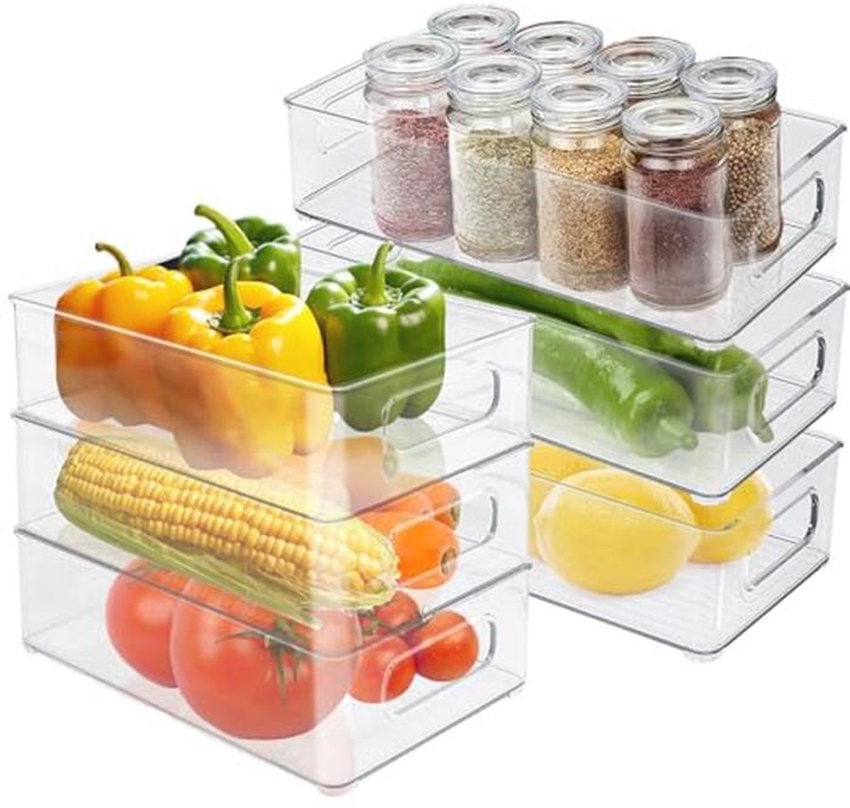 Organizer Set voor Koelkast - Transparante Opbergdozen, Stapelbaar en Voedselveilig