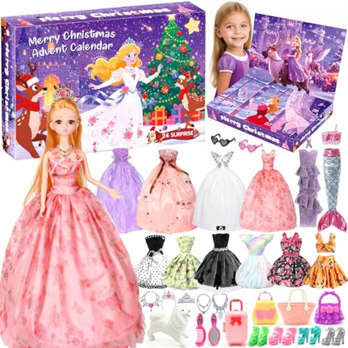 Adventskalender voor meisjes - 24 verrassingen met pop, kleding en accessoires - Perfect kerstcadeau 3-10 jaar