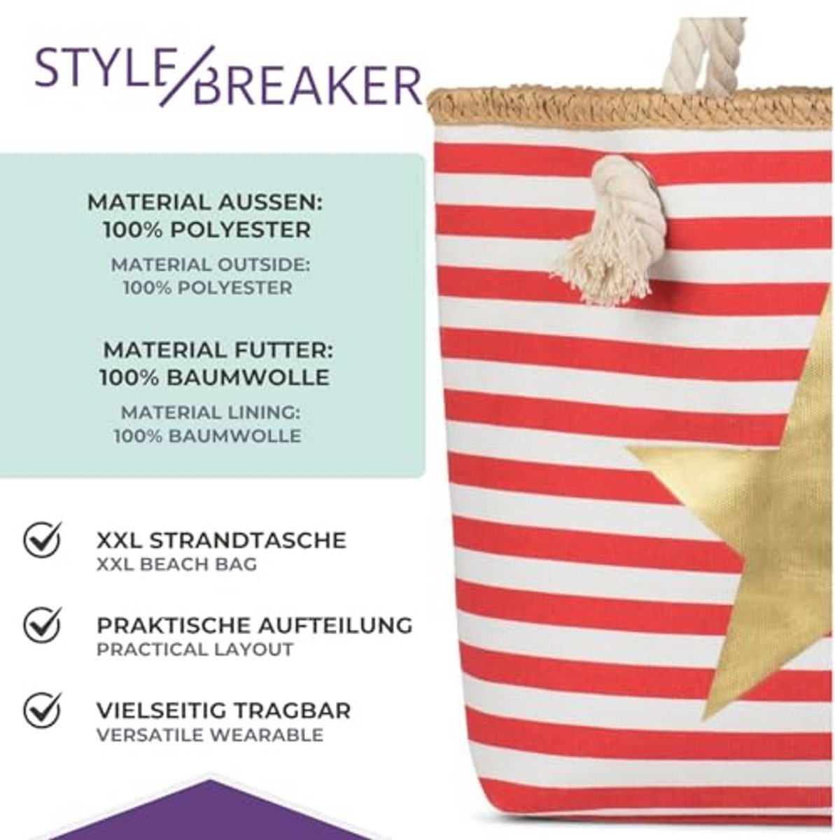 Maritieme strandtas met sterrenprint en rits voor dames