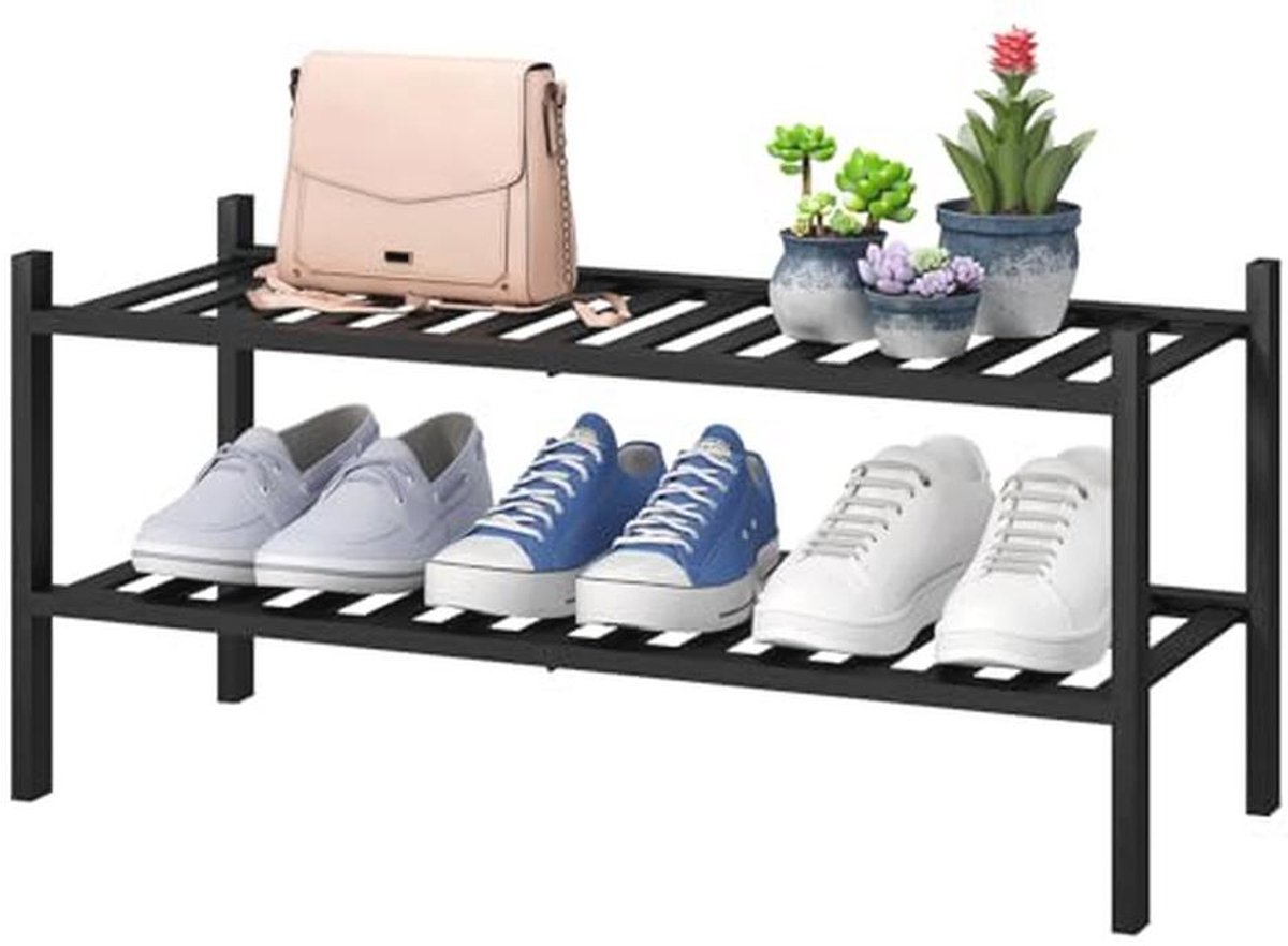 Stapelbaar 2-Tier Bamboe Schoenenrek voor Hal en Entryway