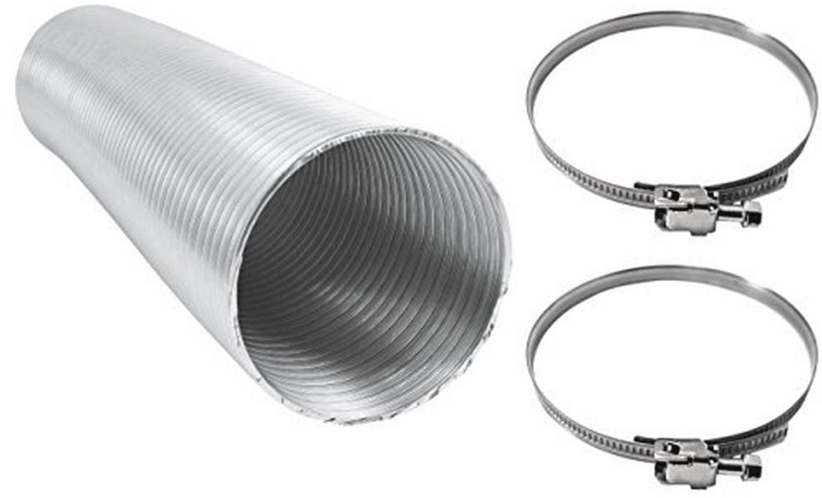 Flexibele Aluminium Buis 300 mm - Uittrekbaar tot 5 m met Roestvrijstalen Slangklemmen