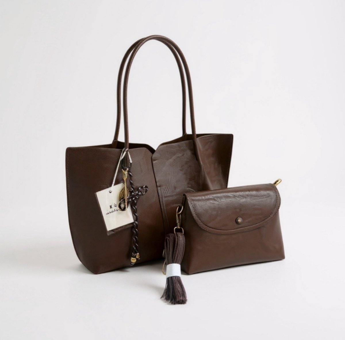 TK-S set Schoudertas-shopper + clutch-handtas, bruin