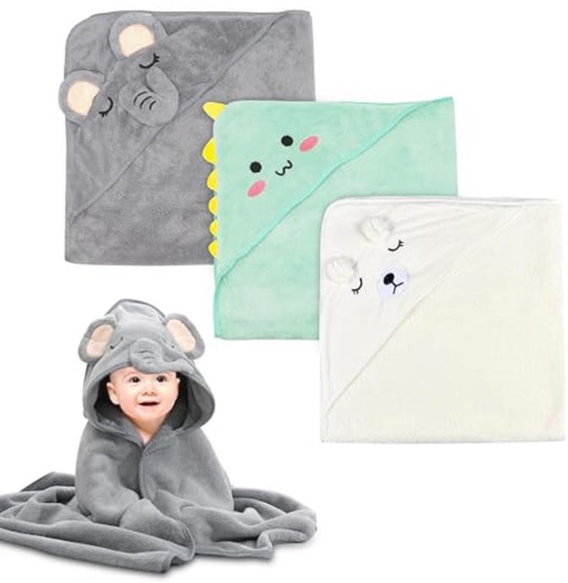 Capuchonhanddoeken voor baby's - 3 stuks, 80 x 80 cm, Absorberend en Zacht