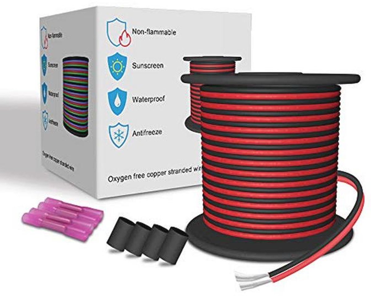 20 M 22AWG Verlengdraad Verbindingsdraad Rood & Zwart Gestrande Draad voor LED Strip