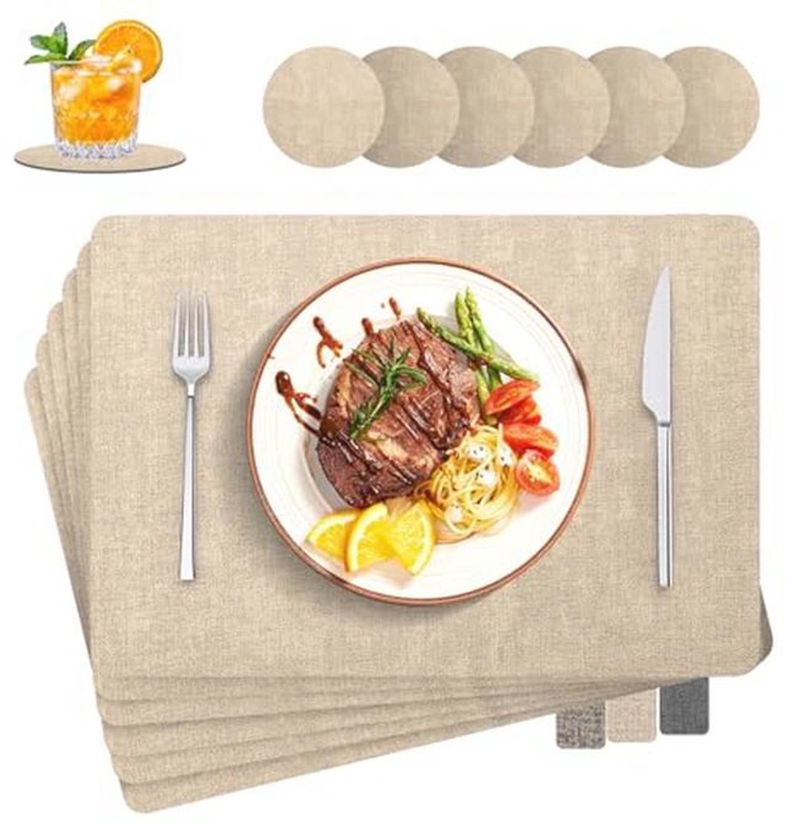 Afwasbare Placemats Set van 6 Stuks - Imitatielinnen Hittebestendig Dubbelzijdig