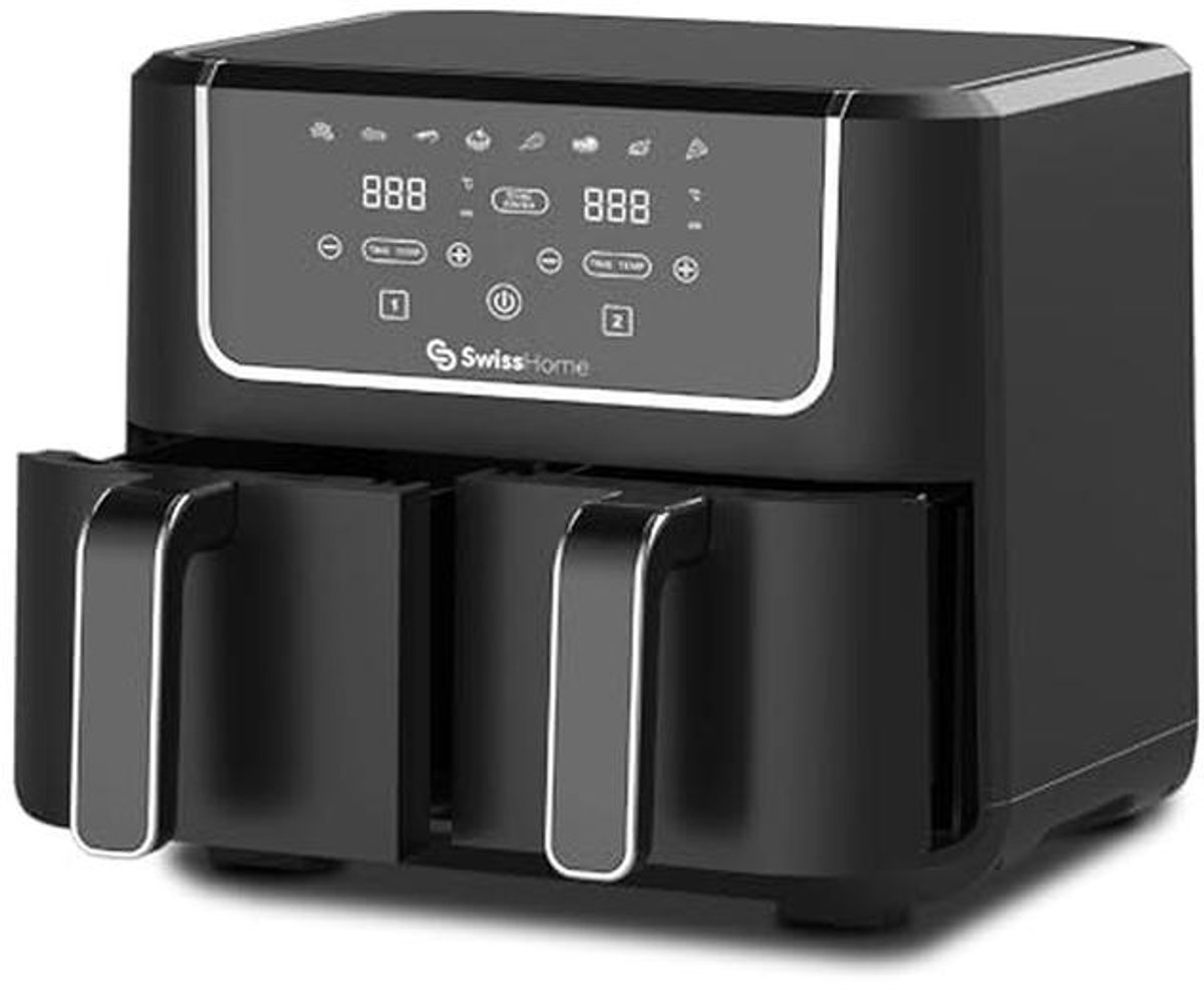 Airfryer 2100W met 2 potten en 8 functies - 3L Led-Touchscreen en Eenvoudige Reiniging
